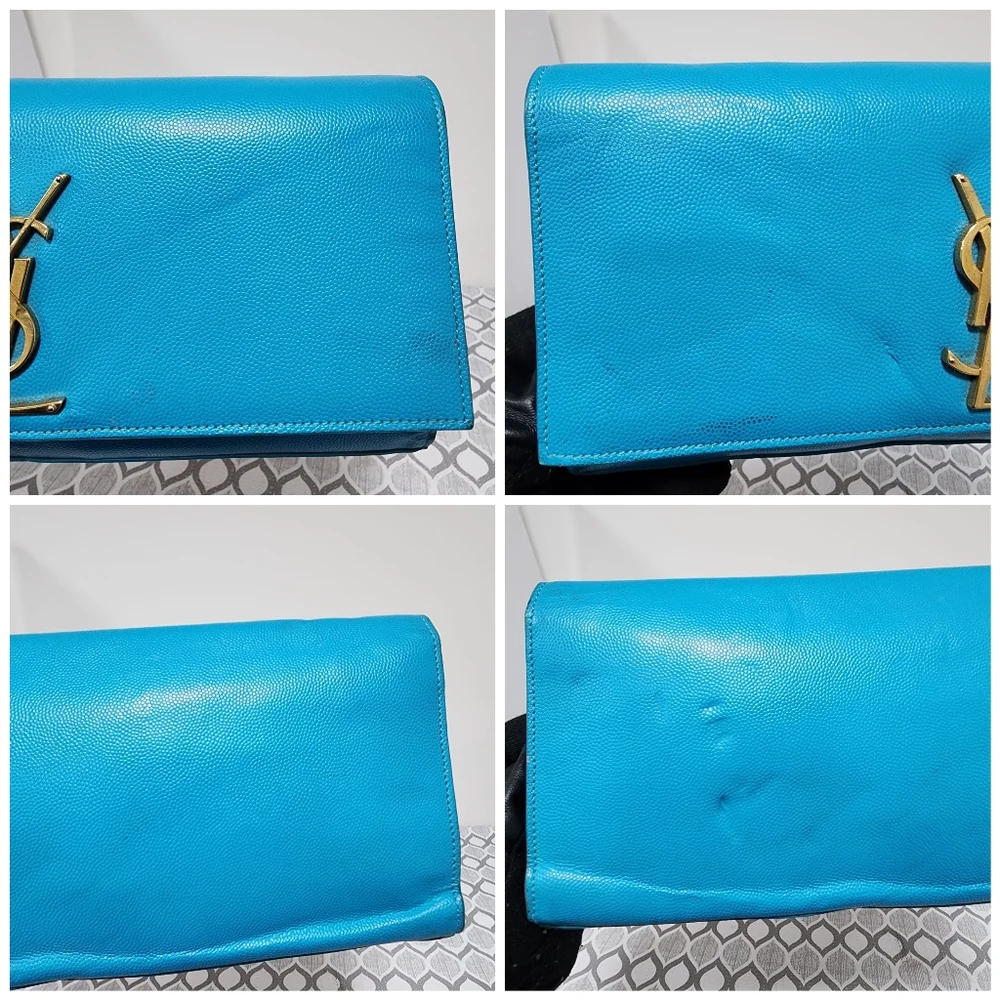 YVES SAINT LAURENT Caviar Leather Cassandre Clutch Bag turquoise - Picture 12 of 15